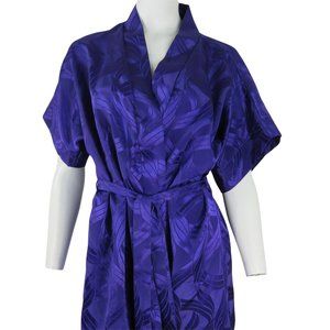 Vintage 60s Soft Moments NY Purple Satin Kimono Robe M Knee Length Belted